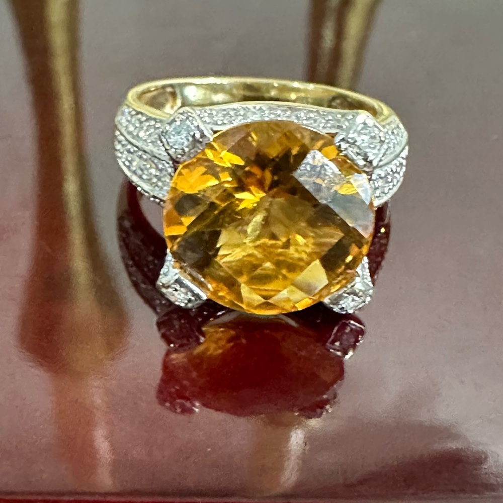 14k Gold Citrine Pavé Accents Cocktail Ring EFFY